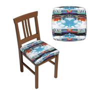 NONHAI Lot de 4 housses de siège extensibles - Housses de chaise carrées amovibles et lavables pour salle à manger, cuisine et bureau - Motif train monorail