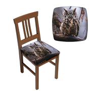 NONHAI Lot de 4 housses de siège extensibles pour salle à manger, cuisine et bureau - Housses de siège carrées amovibles et lavables avec attaches - Motif hibou sur une branche