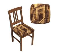 NONHAI Lot de 6 housses de siège extensibles - Housses de chaise carrées amovibles et lavables pour salle à manger, cuisine et bureau - Motif château médiéval vintage