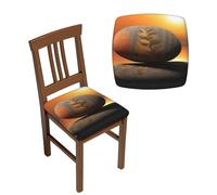 NONHAI Lot de 6 housses de siège extensibles - Housses de chaise carrées amovibles et lavables pour salle à manger, cuisine et bureau - Motif paysage lever de soleil et pierre zen