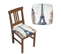 NONHAI Lot de 6 housses de siège extensibles pour salle à manger, cuisine et bureau - Housses de siège carrées amovibles et lavables avec attaches - Motif monuments de Paris