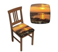 NONHAI Lot de 6 housses de siège extensibles pour salle à manger, cuisine et bureau - Housses de siège carrées amovibles et lavables avec attaches - Motif coucher de soleil