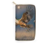 NONHAI Portefeuille de chasse en cuir sauvage pour femme - Portefeuille à fermeture éclair pour le travail - Portefeuille long pour téléphone portable - Portefeuille ultra fin avec poche zippée pour