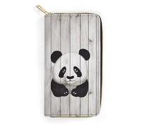 NONHAI Portefeuille en cuir de panda blanc pour femme - Portefeuille de travail à fermeture éclair pour téléphone portable - Portefeuille long ultra fin avec poche à fermeture éclair pour le shopping