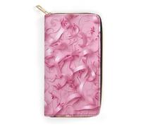 NONHAI Portefeuille en cuir pour femme avec motif ruban pour le travail, portefeuille à fermeture éclair, porte-téléphone, portefeuille long ultra fin avec poche à fermeture éclair pour le shopping,