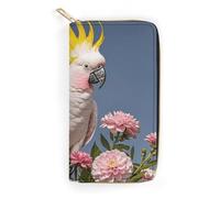 NONHAI Portefeuille en cuir pour femme - Beau cacatoès et fleur - Portefeuille pour le travail - Fermeture éclair - Porte-téléphone - Portefeuille long ultra fin avec poche zippée pour le shopping -