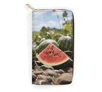 NONHAI Portefeuille en cuir pour femme Motif pastèque sur le sol Portefeuille pour le travail Fermeture éclair Support de téléphone Portefeuille long Portefeuille ultra fin avec poche zippée pour le