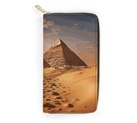 NONHAI Portefeuille en cuir pour femme Pyramid Afrique Desert Portefeuille pour le travail Fermeture éclair Porte-téléphone Portefeuille long Portefeuille Ultra fin avec poche zippée pour le shopping,
