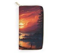 NONHAI Portefeuille en cuir pour femme Sunset Art Portefeuille pour travail Fermeture éclair Support de téléphone Portefeuille long portefeuille ultra fin avec poche zippée pour le shopping, style,