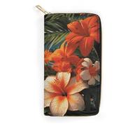 NONHAI Portefeuille pour femme avec fleurs tropicales et décorations - Portefeuille en cuir pour le travail - Fermeture éclair - Porte-téléphone - Portefeuille long - Portefeuille ultra fin avec poche