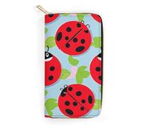 NONHAI Portefeuille pour femme en cuir à motif coccinelle rouge pour le travail Portefeuille à fermeture éclair pour téléphone portable Portefeuille long portefeuille ultra fin avec poche zippée pour