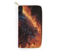 NONHAI Portefeuille pour femme en cuir avec motif loup entouré de feu pour le travail avec fermeture éclair pour téléphone portable, portefeuille long avec poche zippée pour le shopping, style, 19,8 x