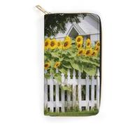NONHAI Portefeuille pour femme en cuir avec motif tournesols blancs pour le travail, fermeture éclair, support de téléphone, sac à main long, portefeuille ultra fin avec poche à fermeture éclair pour