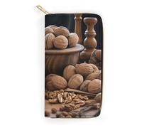 NONHAI Portefeuille pour femme en cuir de noix de noyer pour le travail avec fermeture éclair pour téléphone portable, portefeuille long portefeuille ultra fin avec poche à fermeture éclair pour le