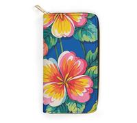 NONHAI Portefeuille pour femme en cuir imprimé floral hawaïen pour le travail Portefeuille à fermeture éclair pour téléphone portable Portefeuille long portefeuille ultra fin avec poche zippée pour le
