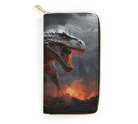NONHAI Portefeuille pour femme en cuir rouge Magma Flying Dragons Portefeuille pour le travail Fermeture éclair Porte-téléphone Portefeuille long portefeuille ultra fin avec poche zippée pour le