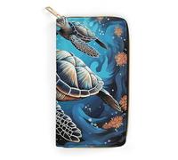 NONHAI Portefeuille pour femme en cuir style bohème tortue de mer pour le travail portefeuille à fermeture éclair support de téléphone portefeuille long portefeuille ultra fin avec poche zippée pour