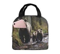 NONHAI Sac à déjeuner isotherme avec inscription Mother Bear and Her Cubs - Pour homme et femme - Réutilisable - Pour bureau, pique-nique