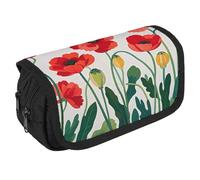 NONHAI Trousse à crayons avec motif coquelicot et fleurs - Organiseur de bureau - Double fermeture éclair - Style - Taille unique, Style :, Taille unique