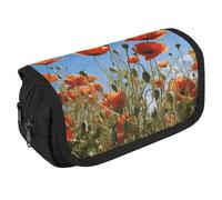 NONHAI Trousse à crayons avec motif coquelicots et fleurs - Organiseur de bureau - Double fermeture éclair - Style - Taille unique, Style :, Taille unique