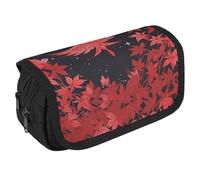 NONHAI Trousse à crayons avec motif feuilles rouges et étoiles - Trousse portable - Organiseur de bureau - Double fermeture éclair - Style - Taille unique, Style :, Taille unique
