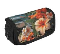 NONHAI Trousse à crayons avec motif fleurs tropicales et décorations, trousse à crayons portable, organiseur de bureau, marqueur, trousse à stylos, sac de rangement à double fermeture éclair, style,