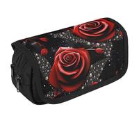 NONHAI Trousse à crayons avec roses rouges et étoiles - Trousse portable - Organiseur de bureau - Trousse à stylos - Double fermeture éclair - Style - Taille unique, Style :, Taille unique