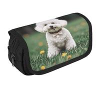 NONHAI Trousse à crayons Bichon Frise Chien sur l'herbe Trousse à crayons Portable Organiseur de bureau Marqueur Trousse à stylos Double fermeture éclair Sac de rangement Style Taille unique, Style :,