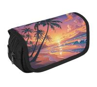NONHAI Trousse à crayons - Motif plage tropicale - Palmier - Coucher de soleil - Portable - Organiseur de bureau - Double fermeture éclair - Style - Taille unique, Style :, Taille unique