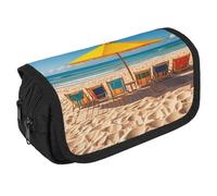 NONHAI Trousse à crayons Scène de plage avec chaises Trousse à crayons portable Organiseur de bureau Marqueur Trousse à stylos Double fermeture éclair Sac de rangement Style Taille unique, Style :,