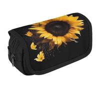 NONHAI Trousse à crayons tournesol sur fond noir - Trousse portable pour crayons - Organiseur de bureau - Double fermeture éclair - Style - Taille unique, Style :, Taille unique