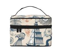NONHAI Trousse de maquillage de voyage pour femme - Grande capacité - Guitare Old West - Organisateur de maquillage avec poignée - Trousse de maquillage essentielle de voyage, Phare Voilier Poisson