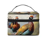 NONHAI Trousse de maquillage de voyage pour femme - Grande capacité - Motif fleurs au bord du lac - Organisateur de maquillage avec poignée - Trousse de maquillage essentielle de voyage, Faisans