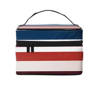 NONHAI Trousse de maquillage de voyage pour femme - Grande capacité - Motif fleurs rouges et blanches - Organisateur de maquillage avec poignée - Trousse de maquillage essentielle de voyage, Rayures