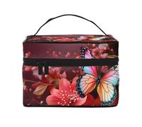 NONHAI Trousse de maquillage de voyage pour femme - Grande capacité - Motif fleurs rouges et blanches - Organisateur de maquillage avec poignée - Trousse de maquillage essentielle de voyage, Fleur