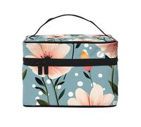 NONHAI Trousse de maquillage de voyage pour femme - Grande capacité - Nénuphar blanc - Organisateur de maquillage avec poignée - Trousse de maquillage essentielle de voyage, Fleurs à pois, Taille