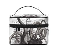 NONHAI Trousse de maquillage de voyage pour femme - Grande capacité - Noir et blanc - Pieuvre et bateau - Organisateur de maquillage avec poignée - Trousse de maquillage essentielle de voyage, Pieuvre