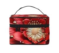 NONHAI Trousse de maquillage de voyage pour femme - Grande capacité - Rouge et jaune - Feuilles d'érable d'automne - Organisateur de maquillage avec poignée - Trousse de maquillage essentielle de