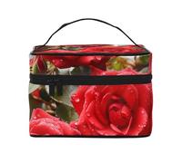 NONHAI Trousse de maquillage de voyage pour femme - Grande capacité - Rouge et jaune - Feuilles d'érable d'automne - Organisateur de maquillage avec poignée - Trousse de maquillage essentielle de