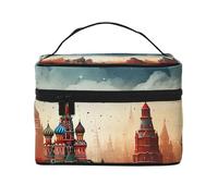 NONHAI Trousse de maquillage de voyage pour femme - Grande capacité - Rouge et jaune - Feuilles d'érable d'automne - Organisateur de maquillage avec poignée - Trousse de maquillage essentielle de