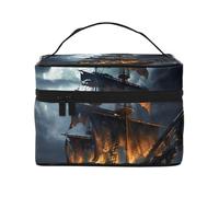 NONHAI Trousse de maquillage de voyage pour femme - Grande capacité - Trousse de toilette à motif d'art populaire poli, organiseur de maquillage avec poignée - Trousse de maquillage essentielle de