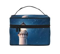 NONHAI Trousse de maquillage de voyage pour femme - Grande capacité - Trousse de toilette avec motif lys et papillon - Avec poignée - Trousse de maquillage essentielle de voyage, Phare sous le ciel