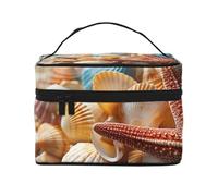 NONHAI Trousse de maquillage de voyage pour femme - Grande capacité - Trousse de toilette avec poignée - Motif coquillages et étoiles de mer, Coquillages et étoiles de mer, Taille unique
