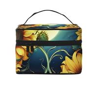 NONHAI Trousse de maquillage de voyage pour femme - Grande capacité - Trousse de toilette avec poignée - Nuages de montagne - Organiseur de maquillage avec poignée, Motif tournesol clair de lune,