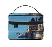 NONHAI Trousse de maquillage de voyage pour femme - Grande capacité - Trousse de toilette avec poignée - Nuages de montagne - Organiseur de maquillage avec poignée, Lac Léman Suisse, Taille unique