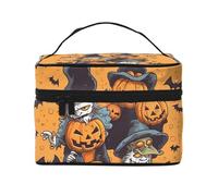NONHAI Trousse de maquillage de voyage pour femme - Grande capacité - Trousse de toilette d'Halloween - Hibou - Citrouille - Organisateur de maquillage avec poignée - Trousse de maquillage essentielle