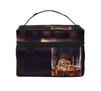 NONHAI Trousse de maquillage de voyage pour femme - Grande capacité - Trousse de toilette d'Halloween - Organisateur de maquillage avec poignée - Trousse de maquillage essentielle de voyage, Whisky et