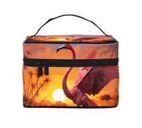 NONHAI Trousse de maquillage de voyage pour femme - Grande capacité - Trousse de toilette en forme de fleur de pêcher avec poignée - Trousse de maquillage essentielle de voyage, Flamingo Sunset,