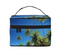 NONHAI Trousse de maquillage de voyage pour femme - Grande capacité - Trousse de toilette en forme d'écureuil animé avec poignée - Trousse de maquillage essentielle de voyage, Palmiers et mer claire.,