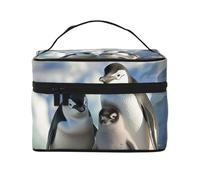 NONHAI Trousse de maquillage de voyage pour femme - Grande capacité - Trousse de toilette en forme d'écureuil animé avec poignée - Trousse de maquillage essentielle de voyage, Parents pingouins,